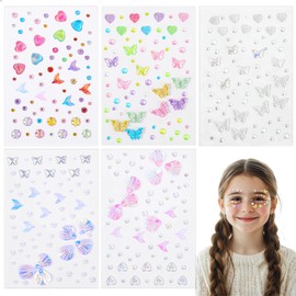 Yuanchu Self Adhesive Face Gems, Hair Diamond Gem Stickers Face Jewels for Women Rave Accessories Eye Makeup Rhinestones Music Festival Essentials