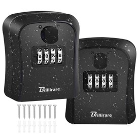 2 Pack Key Lock Box, Waterproof 4 Digits Combination Lockbox Wall Mount, Resettable Key Hider, Upgraded Large Capacity Password Box for House Keys, Car Keys, ID Cards with Mounting Kit-Black