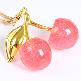 Briwill Pink Cherry Car Accessories - Cute Hanging Rearview Mirror Charms Cherry Car Ornament for Women, Lucky Car Decoration(Gold+Pink)