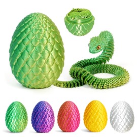 12" 3D Printed Snake in Egg, Articulated Snake Easter Eggs Fidget Toys for Home and Office Executive Desks Décor (Green)