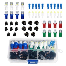 Alopee 52PCS LED Dash Lights and Socket Kits 194 168 T10 2721 74 T5 12V LED Replacement Bulb Sets for Gauge Cluster Panel Indicator Gear Shifter Light (with One Rectangular Storage Box)