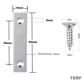 TERF® 10 Pcs Zinc Plated Solid Steel 50mm X 15mm Flat Mending Corner Brace Straight Plates Joining Connector Repair Plates Shelf Bracket with Fixing Screws for Use Wood, Furniture and Many Projects