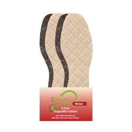 CS Feet 2 Pairs of Double Felt Winter Insoles for Shoes Size 44/45 - Keeps the Foot Warm and Dry