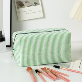 OZAOZ Makeup Bag Cosmetic Bag Travel Toiletry Bag Aesthetic Canvas Organizer Bag Zipper Pouch for Women (M-green)