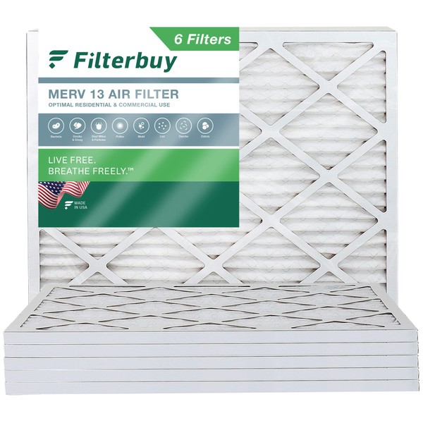 Filterbuy 12x16x1 Air Filter MERV 13 Optimal Defense (6-Pack), Pleated HVAC AC Furnace Air Filters Replacement (Actual Size: 11.50 x 15.50 x 0.75 Inches)