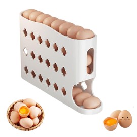 Egg Holder for 30 Eggs, 4 Tiers, Egg Container for Refrigerator, Space-Saving, Automatic Rolling Egg Dispenser for Kitchen Worktop, Egg Storage