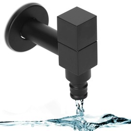 Bathroom Tap, Black Single Cold Water Tap, with Square Handle, G1/2 Thread Washing Machine Tap, Wall Mounted Copper Tap, Sink Tap (Washing Machine Faucet)