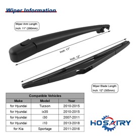 HOSAIRY Rear Wiper Arm Blade Set 98811-1H000 for Hyundai Tucson 2010-2015, for Kia Sportage 2011-2016 Back Windshield Wiper Assembly