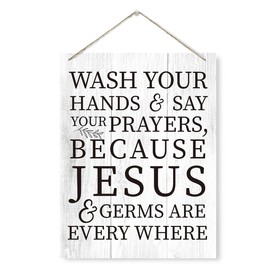 Wash Your Hands & say Your Prayers Sign, Religious Decor Sign, Rustic Wooden Hanging Plaque Sign, Bathroom Decor, Christian Wall Sign for Toilet Washroom Bathroom Decor, Farmhouse Wood Sign