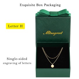 Minegreet Gold Initial Necklaces for Women,14K Gold Filled Hammered Gold Coin Necklaces for Women Initial Necklace Layered Initial Necklaces for Women Teen Girl Jewelry(H)