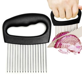 Furneet Extra-Large Onion Holder for Slicing, Onion Cutter Vegetable Chopper, Stainless Steel Tomato Slicer Vegetable Cutter for Potato, Tomato, Lemon, Meat Tenderizer, Kitchen Food Slicer Guide