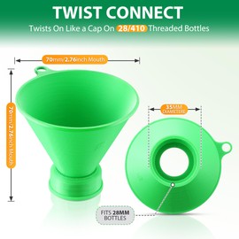 Threaded Funnel Easy Fill Funnel, Twist On Empty Spray Bottle Refill Funnel Fit for Various Size Bottles Home, Car Detailing Cleaning Supplies, 30% Vinegar, Kitchen, Bath, Essential Oils Universal