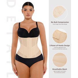 FeelinGirl Waist Trainer Corset Cincher Trimmer with Steel Bones Girdles for Women Body Shaper Tummy Control Beige S