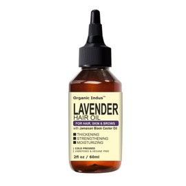 Organic Indus Lavender Oil for Hair, Skin, and Brows | 100% Natural Blend of Lavender Oil and Jamaican Black Castor Oil for Hair Growth, Skin Hydration, and Relaxation | 2fl oz / 60ml Bottle