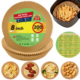 Stoear Air Fryer Paper Liners Disposable: 200Pcs 8 Inch Special Round Liners for Air Fryer, Grease and Water Proof Non Stick Basket Parchment Paper