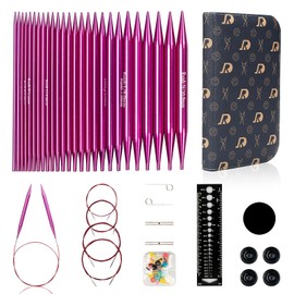 RUIDI Circular Knitting Needles Set, Long Aluminium Interchangeable Circular Knitting Needles Set with Case & Accessories, 13 Pairs Circular Knitting Needle Set (13 cm) in Sizes from 2.75 mm to 10 mm