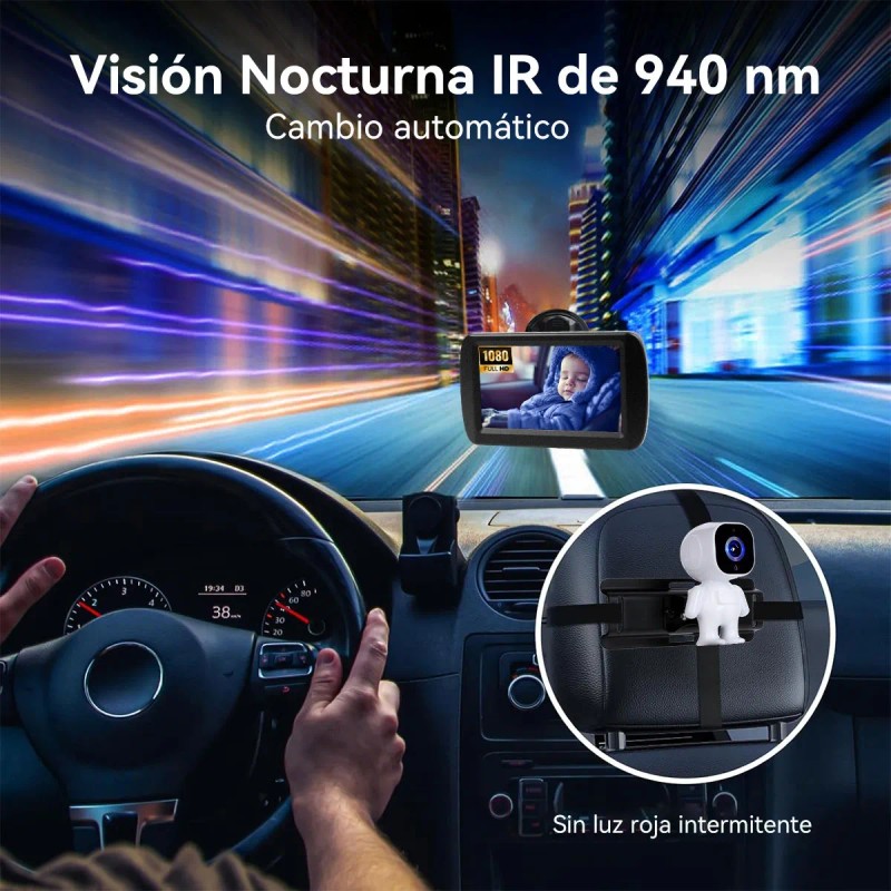 Cámara Coche Bebé Asiento Trasero Espejo Retrovisor Hd 1080p