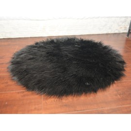 PlushFurEver 30" Small Round Area Rug Cute Coffer Table Rug Black Premium Shaggy Faux