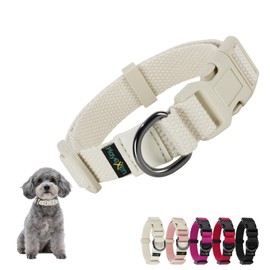 Puppy Collar Puppy Collars Adjustable 25-40 cm for Small Medium Dogs Cats Puppies Soft Cotton Material Dog Collar with Removable Dog Tag for Training (Beige-S)