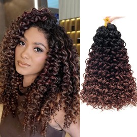 GoGo Curl Crochet hair 14inch Beach Curl Crochet hair Bohemian Crochet Braids Ombre Brown Deep Wave Braiding hair Extensions (7Packs,1B/33/30)