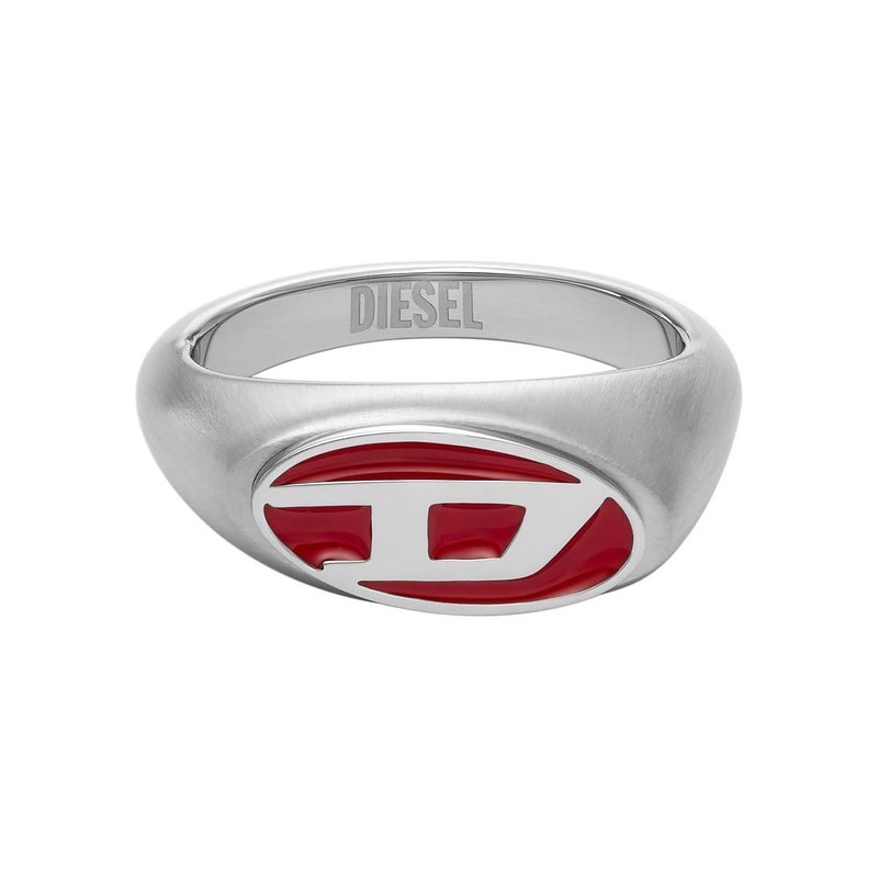 Diesel Men's Red Enamel and Stainless Steel Signet Ring, Stainless