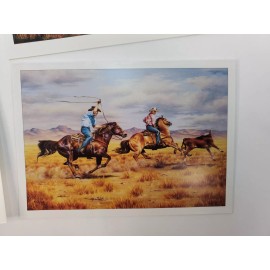 Patricia Paulk BLANK Notecards & Envelopes 18 Pk. Oil Painting "Team Work" Cowboys 5" x 7"