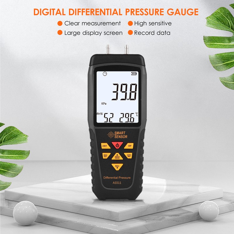SMART SENSOR AS511 Digital Differential Pressure Gauge -39.98~39.98KPA Manometer Dual