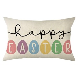 Ogiselestyle Ogiselestyle Happy Easter Egg Throw Pillow Cover, 12 x 20 Inch Spring Bunny Egg Holiday Party Cushion Case Decoration for Sofa Couch