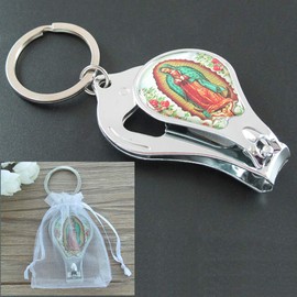 Our Lady of Guadalupe (12 PCS) Baptism Keychain with Nail Clipper and Opener Party Favors for Baby Boys and Girls/Bautizo Recuerdos/Gift for Guest/Christening/First Communion Favors