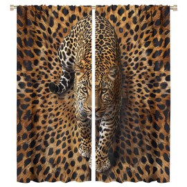 HDESDIS Cheetah Wild Animal Blackout Curtains for Bedroom/Living Room, Leopard Print Novelty Thermal Insulated Curtains Rod Pocket Window Drapes, 2 Panels/Each 21" W x 45" L