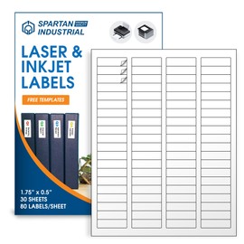 Spartan Industrial Printable Laser and Inkjet Labels - 1 3/4" X 1/2" White Return Address Label Stickers - 30 Sheets, 2400 Total Labels for Mailing