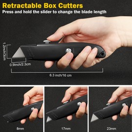 30 Pcs Box Cutter Bulk Retractable Blade Utility Knife Heavy Duty Aluminum Alloy Razor Shell Knife Razor Knife for Cartons, Cardboard and Boxes, DIY, Factory, Home, Office, Craft (Black)