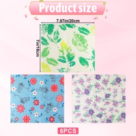 Reusable Beeswax Wrap 6Pcs Beeswax Wraps for Food Eco-Friendly Beeswax Food Wraps Bread Sandwich Wrapper Organic (Green; Purple; Blue - (Fabric flowers; Broken green leaves; Purple flowers))