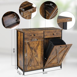 MAMIZO Double Tilt Out Trash Cabinet 10 Gallon*2,Kitchen Garbage Cabinet,Pet-Proof Standing Hidden Dual Laundry Sorter,W/Hideaway Drawer,for Kitchen,Living,Dining Room (Rustic Brown)