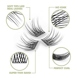 DIY Eyelash Extension, 3D Effect Glue Bonded Band Individual Lash 48 Clusters Volume Lashes Set, Home Eyelash Extension, C curl Lashes Pack 16MM-Natural-48 Clusters