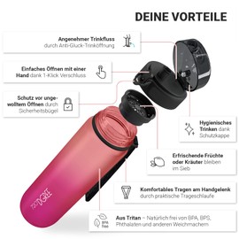 720°DGREE "uberBottle" softTouch Water Bottle + Sieve Multicolour - 1 L - BPA-Free - Water Bottle for University, Sports, Fitness, Bike, Outdoor - Sports Bottle Made of Tritan - Lightweight,