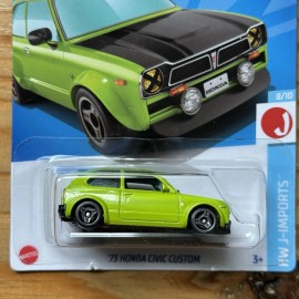 Honda Hot Wheels ‘73 Honda Civic Custom Green 117/250 1:64 Diecast Car J-Imports 2023