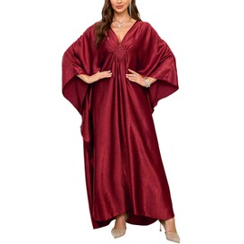 Orshoy Womens Long Kaftan Dress Beach Swimwear Coverups Maxi Kimono Tunic Bathing Suit Loungewear Nightdress Dark Red