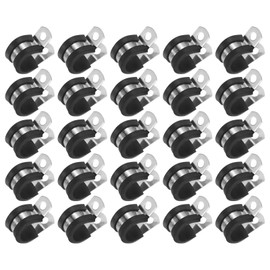 M METERXITY 25-Pack Cable Clamps, 9/16 Inch/ 14 mm 304 Stainless Steel Rubber Cushioned Insulated Cable Clamp R Shape Metal Holder for Tube/Wire/Pipe/Loop Installation