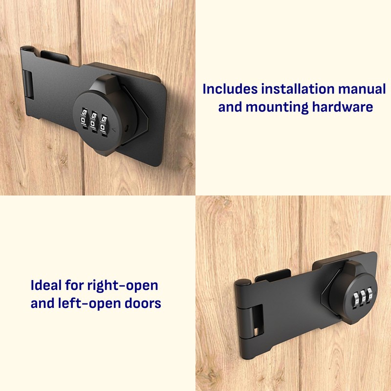 RETRIN 3-Digit Combination Lock, Black, Keyless, Zinc Alloy, Cabinet Door