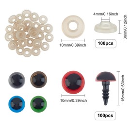 SUPERFINDINGS Pack of 100 5 Colours Plastic Safety Eyes 16 x 10 mm Teddy Bear Colourful Round Craft Doll Eyes for Bear Dog Doll Making DIY Crafts