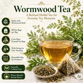 WOTIHA Wormwood Tea Bags, Pure Bitter Herbal Tea, 2.64 oz - 100% Natural Traditional Leaf Blend - Non-GMO & Caffeine-Free Nighttime Brew