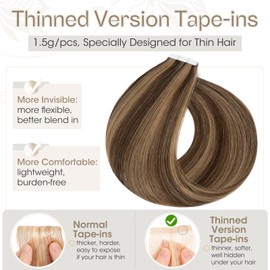 Elailite Tape in Hair Extensions Human Hair Real Human Hair 10 Pcs Invisible Thin Type - Seamless Skin Weft Remy Hair Extension (#4/27 Medium Brown Mix Dark Blonde, 14 Inch-10g)