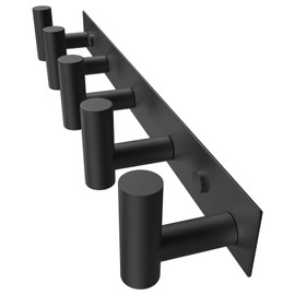 PMMASTO Coat Rack Wall Mounted, 5 "T Shaped Wall Hooks for Hanging, Heavy Duty Stainless Steel Coat Hook Rail for Hat Towel Robes in Bathroom Kitchen Mudroom Entryway (Black, 1 Pack)