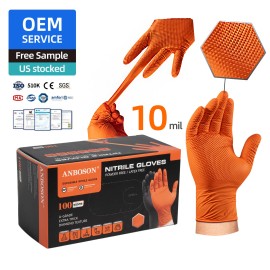 Anboson 10mil Orange Disposable Diamond Textured Nitrile Gloves Guantes De Nitrilo Industrial Heavy Duty for MechanicsSize: L, Color: Orange