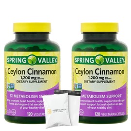 BASKETGOODS Spring Valley Ceylon Cinnamon 1200mg- 120ct Capsules (Pack of 2), Set by Basket Goods