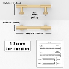 Asimerdeco 10 Pack Brushed Gold Cabinet Pulls 3 Inch(76mm) Kitchen Cabinet Handles Solid Zinc Alloy Cabinet Hardware Drawer Pulls