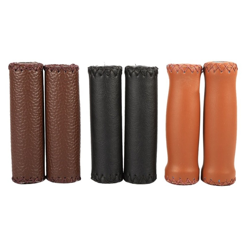 DEWIN Leather Handlebar Grips, Brown Leather Handlebar Cover,Three Colors Retro
