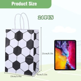 Hoohnnaa 24Pcs Soccer Goodie Bags, Soccer Party Favors, Soccer Gifts Bags with Handles for Treat Candy Snack, Football Party Supplies for Birthday Sports Theme Gifts Giving Bulk Supplies (Soccer-S)