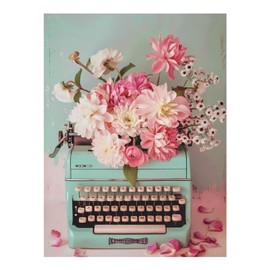 Tryadren Diamond Art Kit for Adults, Vintage Typewriter Floral Diamond Painting for Adults Beginners, 5D DIY Diamond Art Painting Kits Craft for Home Wall Decor 12x16 Inch No Frame